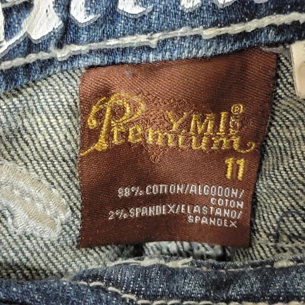 YMI PREMIUM DENIM Flap Pockets Embroidered Flashy Skinny Jeans Mid Rise Sz 11 - Picture 3 of 4